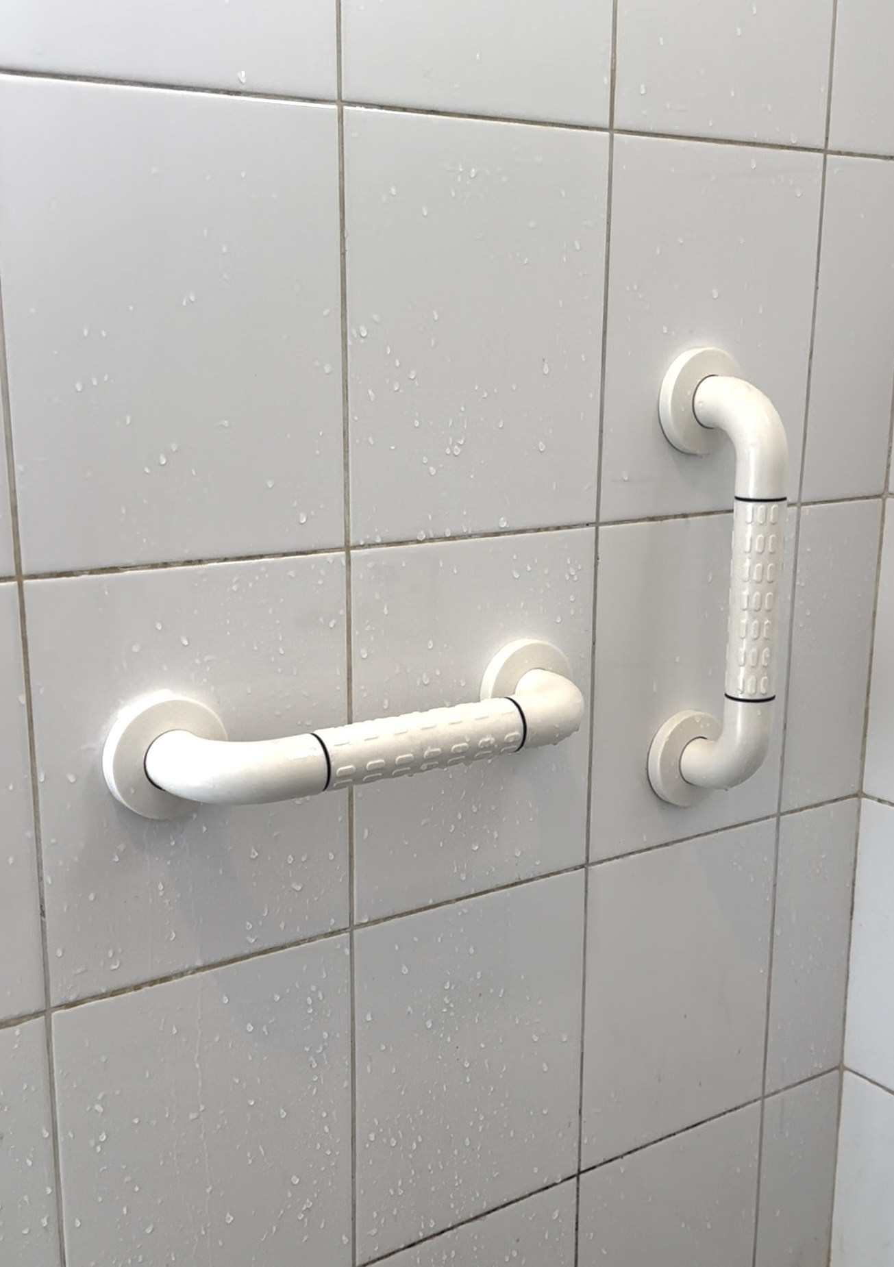 image of two nylon grab bars we installed in a hdb toilet